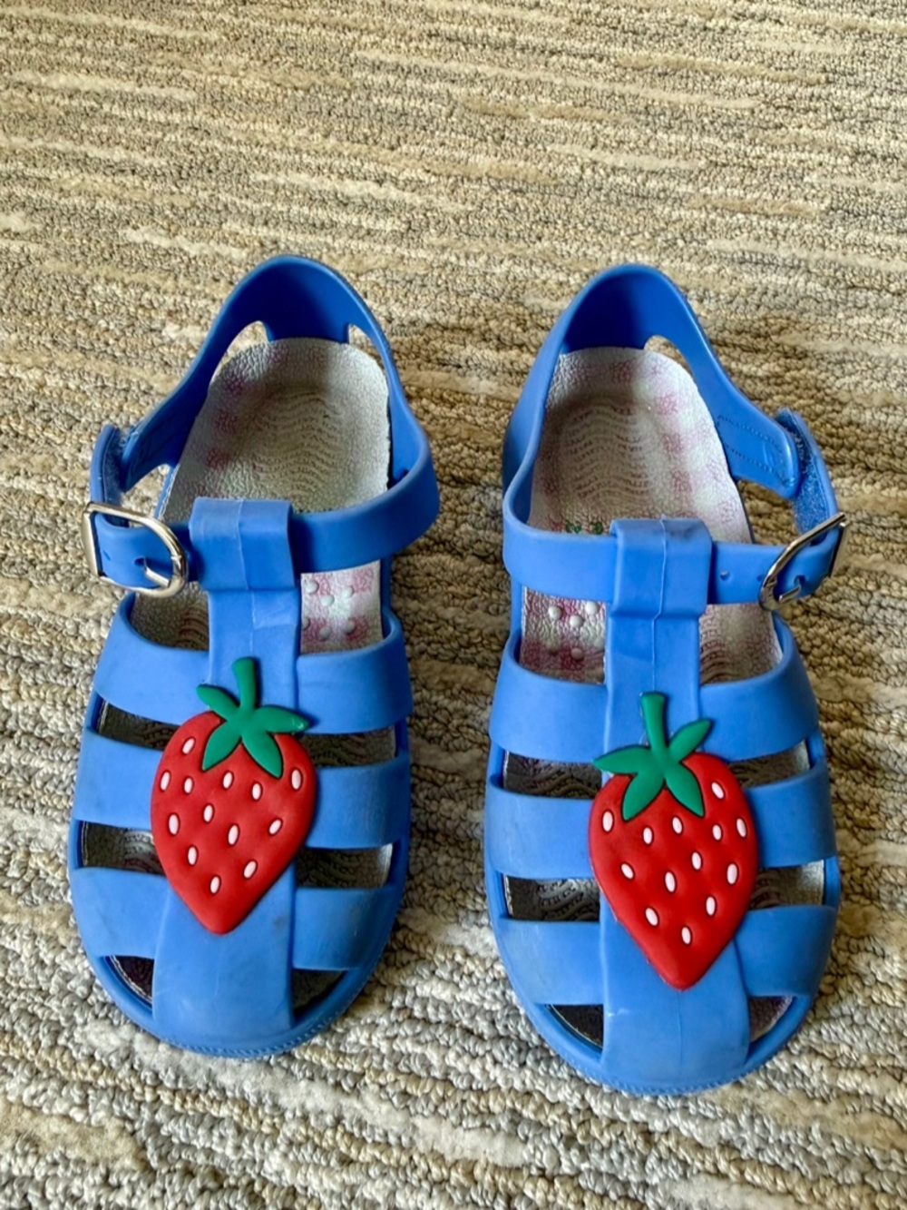 Mini Boden Blue Rubber Sandals with Strawberry Accent